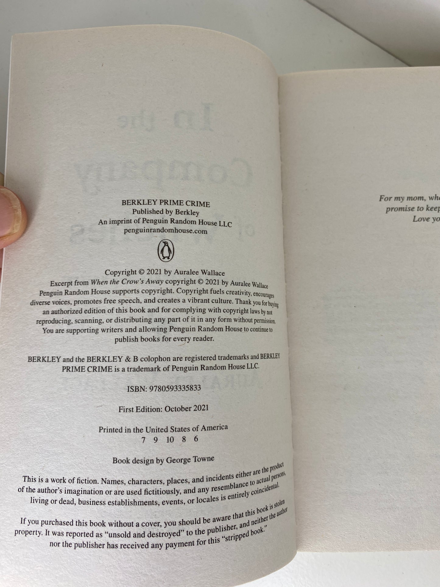 In the Company of Witches by Auralee Wallace, book 1 in the Evenfall Witches B&B series, ISBN: 9780593335833 infopage
