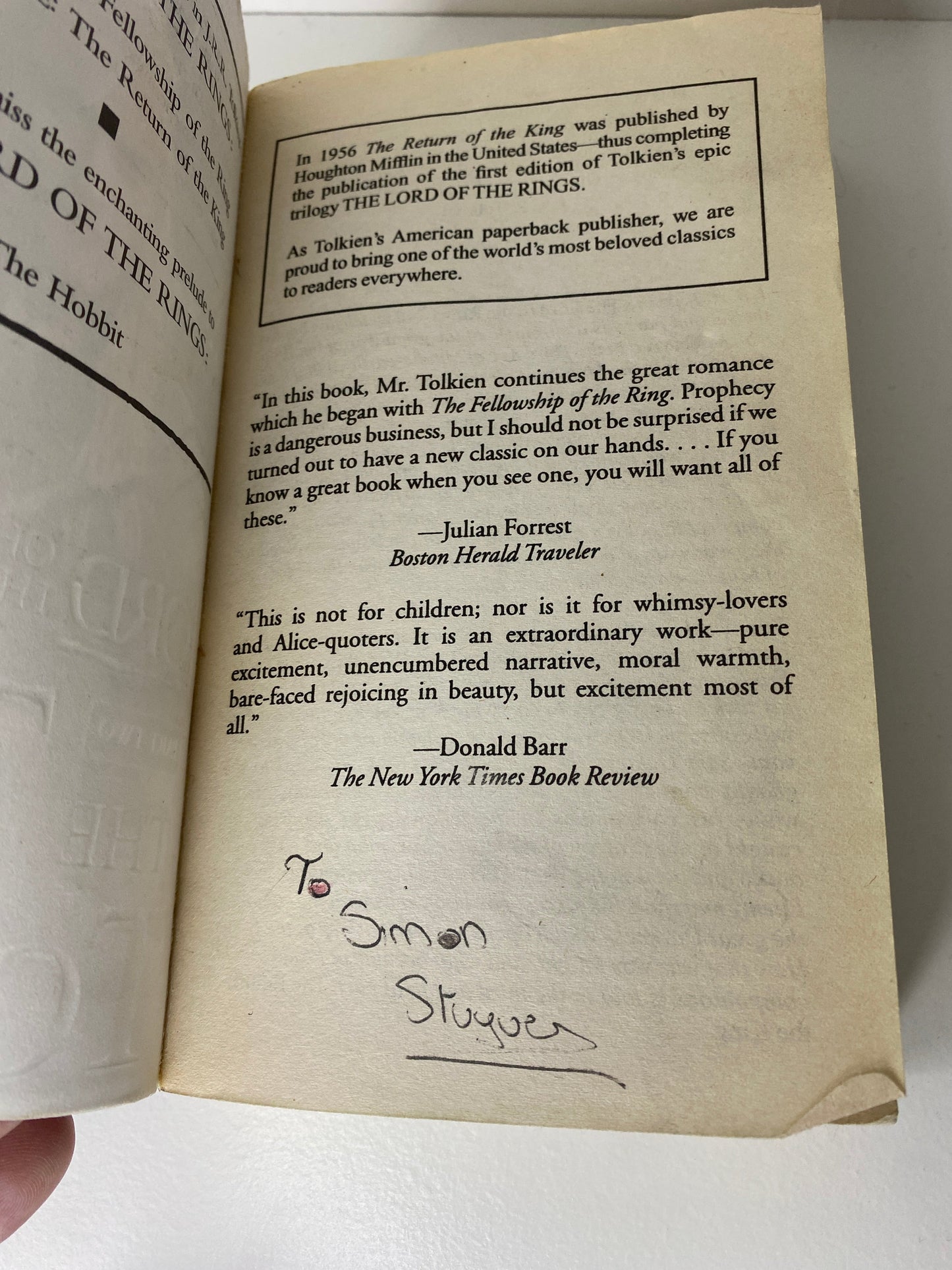 The Two Towers, book 2 in the Lord of the Rings trilogy by J.R.R. Tolkien, ISBN: 0345339711, notation