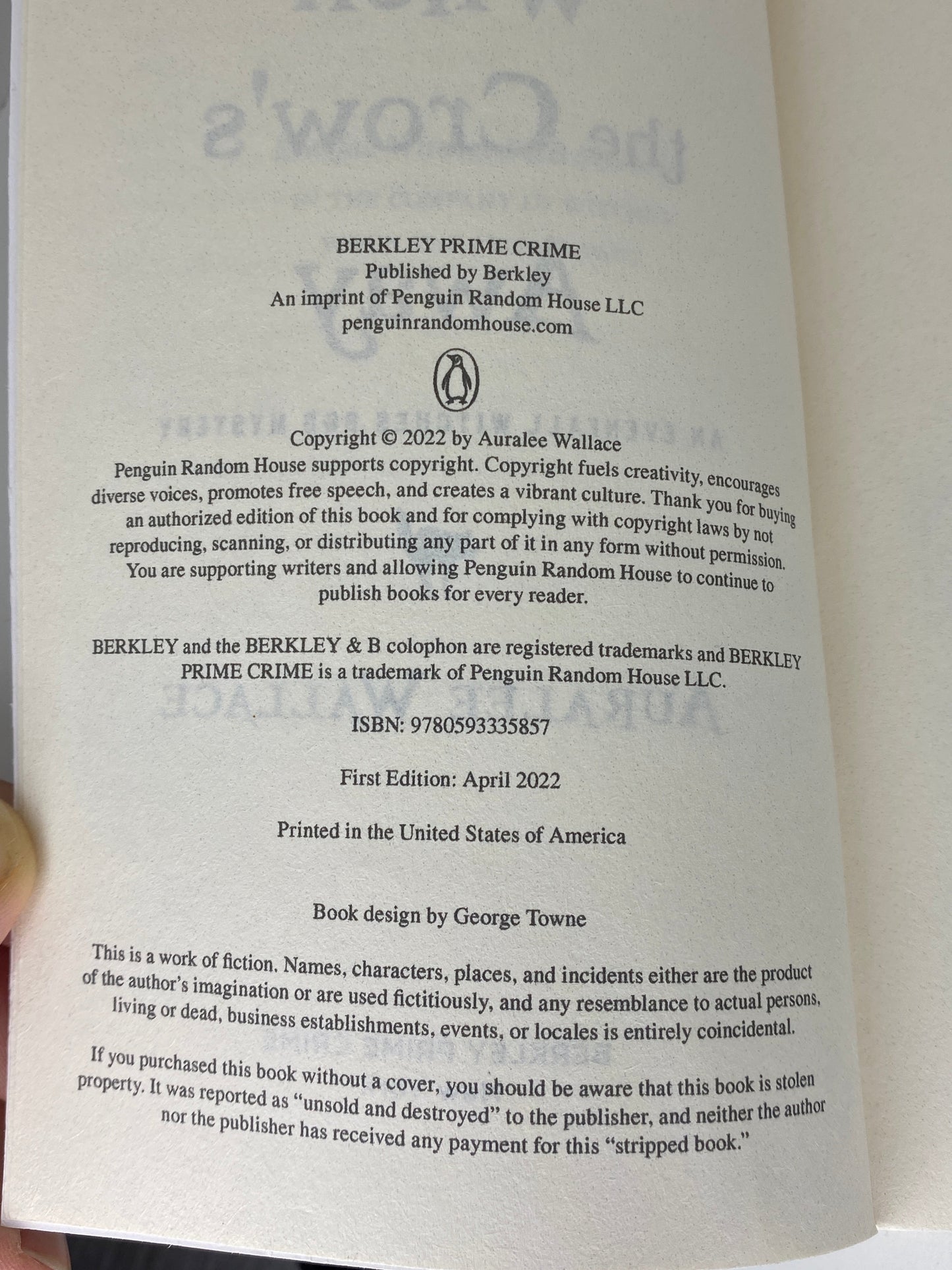 When the Crow's Away, book 2 in the Evenfall Witches B&B by Auralee Wallace, ISBN: 9780593335857 infopage