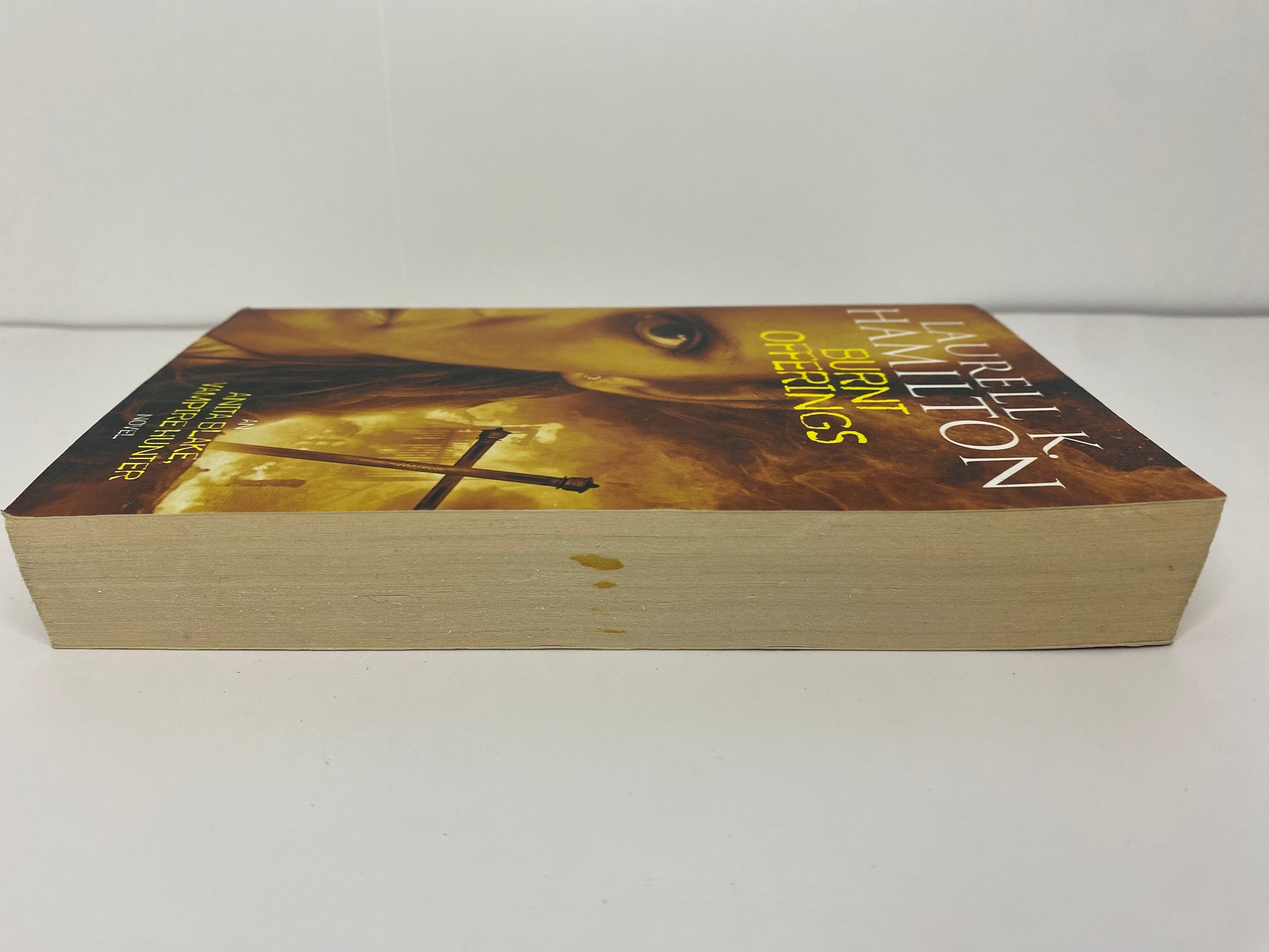 Burnt Offerings by Laurell K. Hamilton, book 7 in the Anita Blake, Vampire Hunter series, ISBN: 9781841490526, zijkant