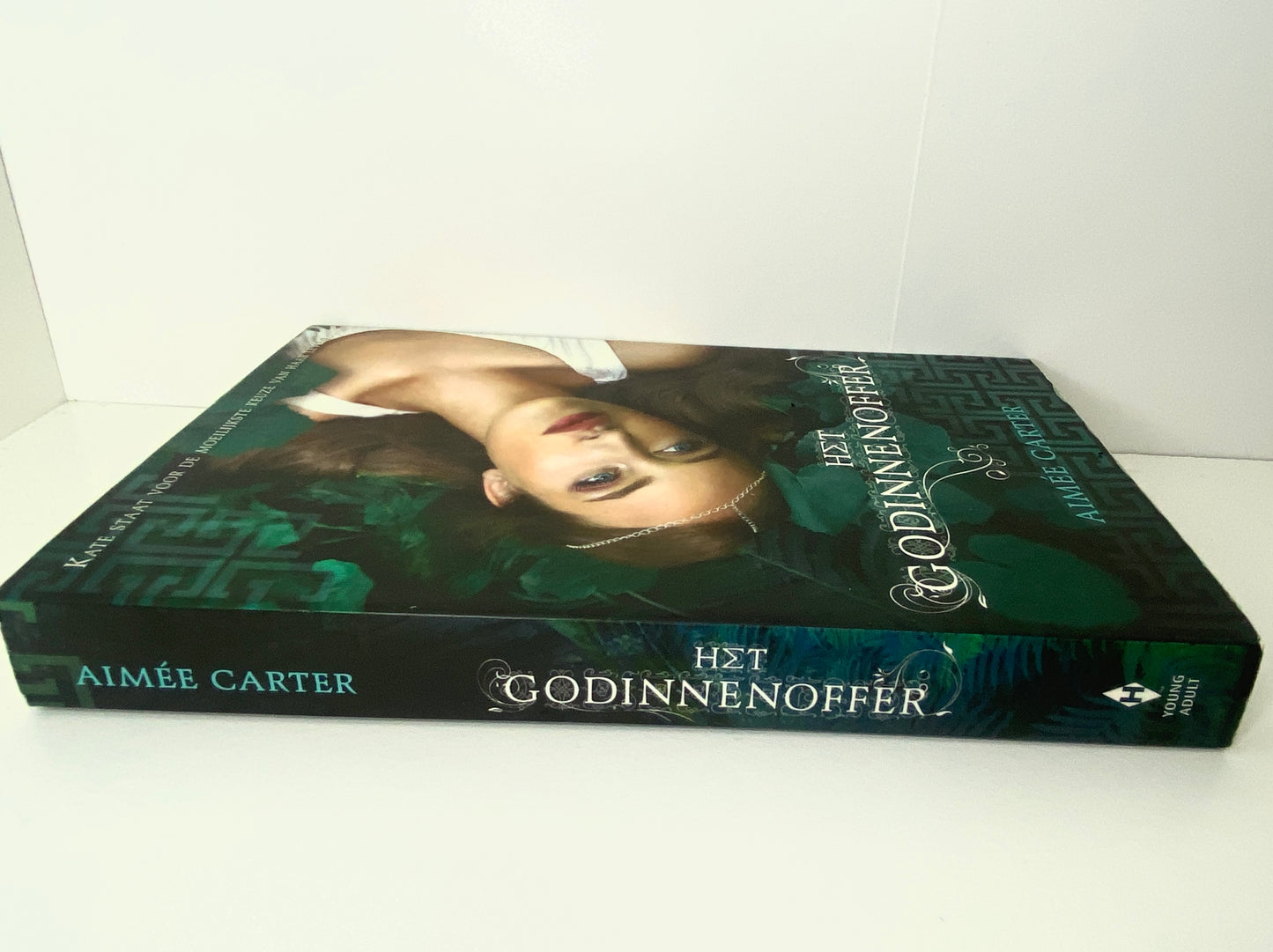 Het Godinnenoffer, boek 3 in De Godinnentest trilogie van Aimée Carter, ISBN: 9789034787620 rug