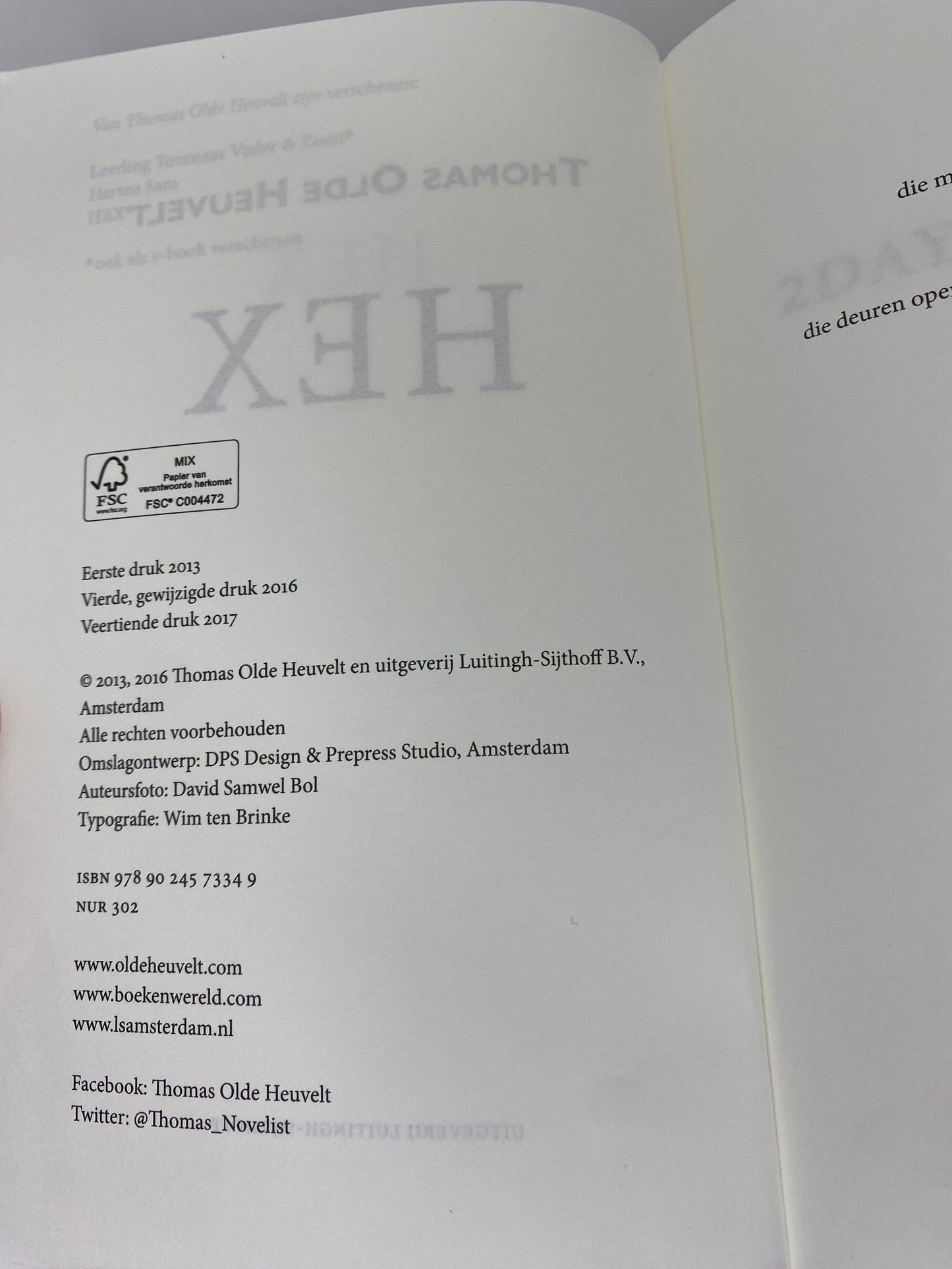 Hex van Thomas Olde Heuvelt, ISBN: 9789024573349, infopagina