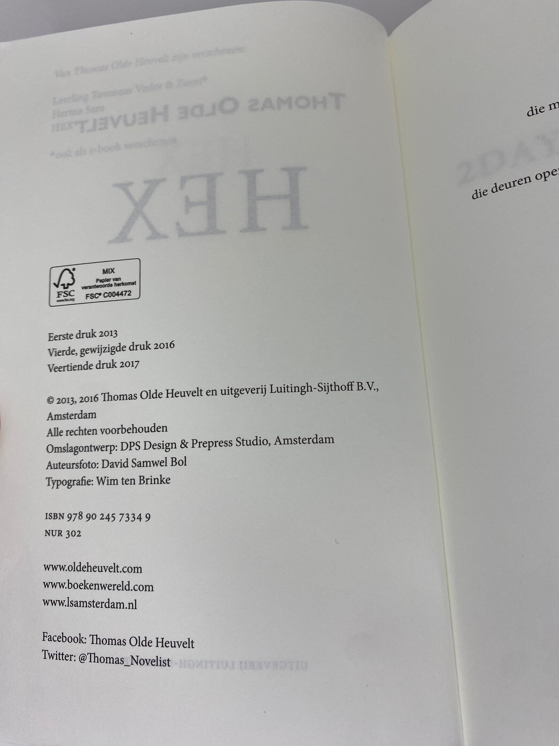 Hex van Thomas Olde Heuvelt, ISBN: 9789024573349, infopagina