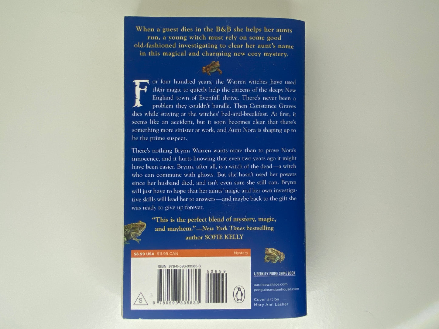 In the Company of Witches by Auralee Wallace, book 1 in the Evenfall Witches B&B series, ISBN: 9780593335833 back