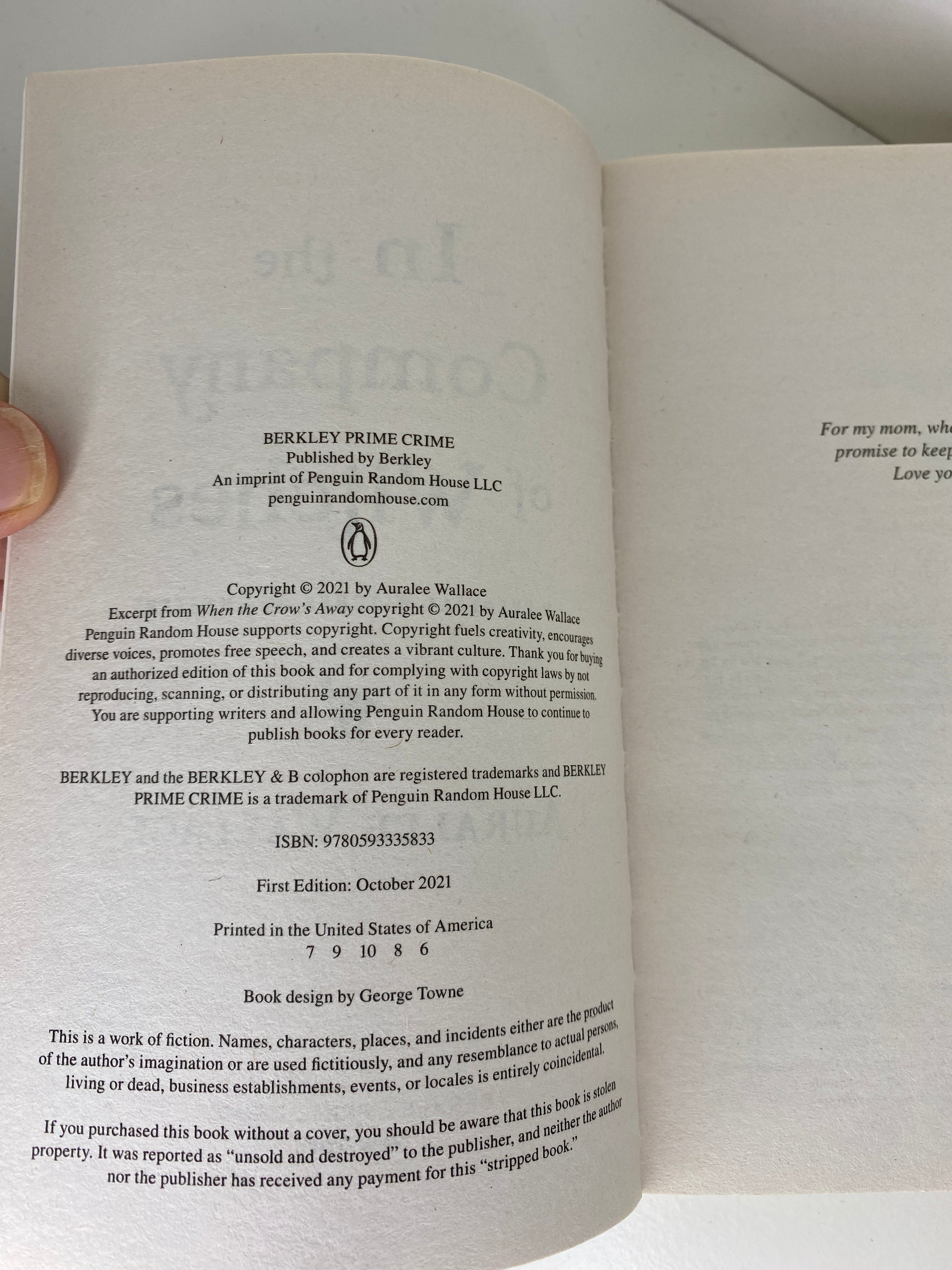 In the Company of Witches by Auralee Wallace, book 1 in the Evenfall Witches B&B series, ISBN: 9780593335833 infopage