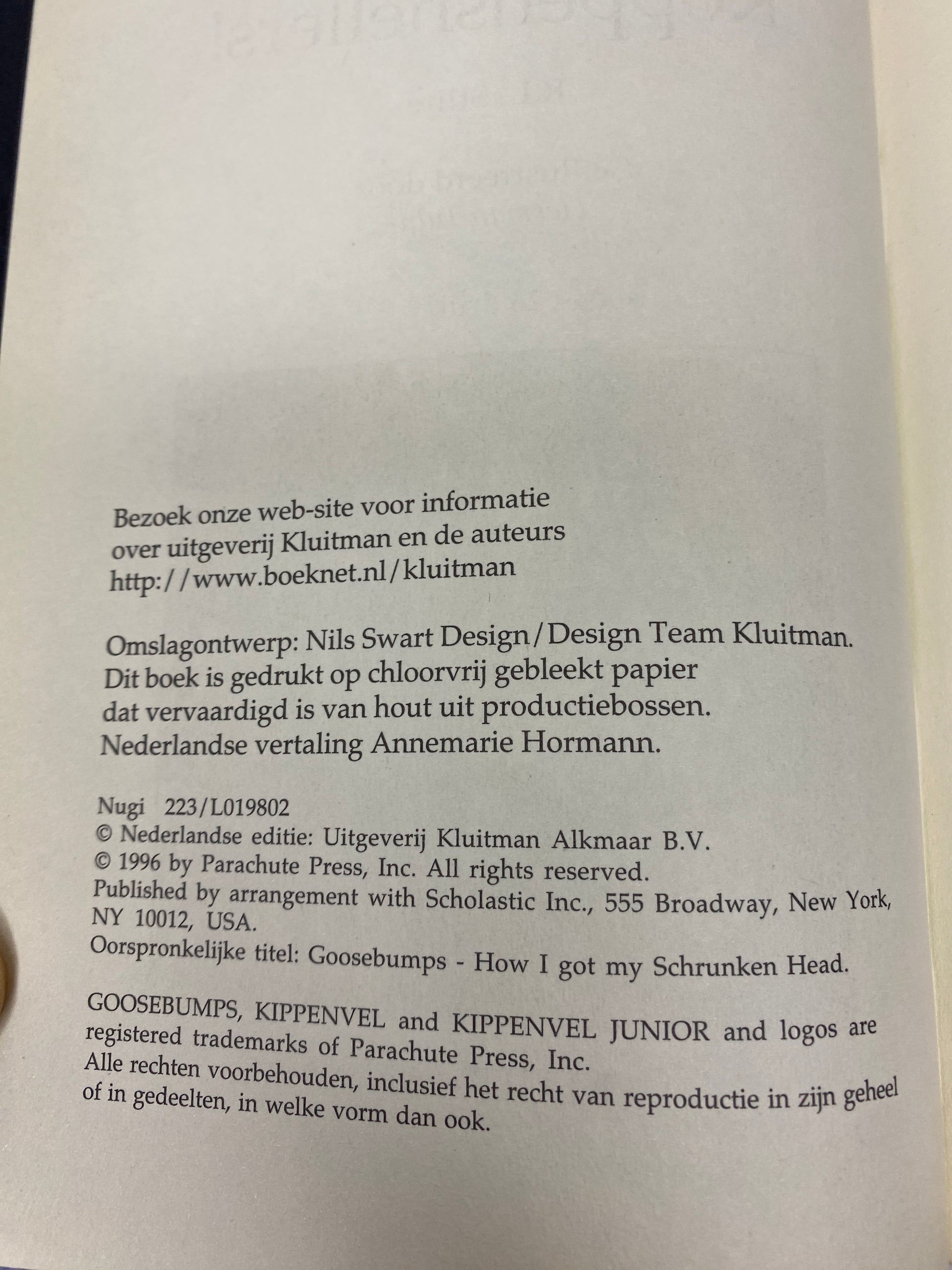 Koppensnellers! van R.L. Stine, boek 22 in de Kippenvel, ISBN: 9789020623345, infopagina 2