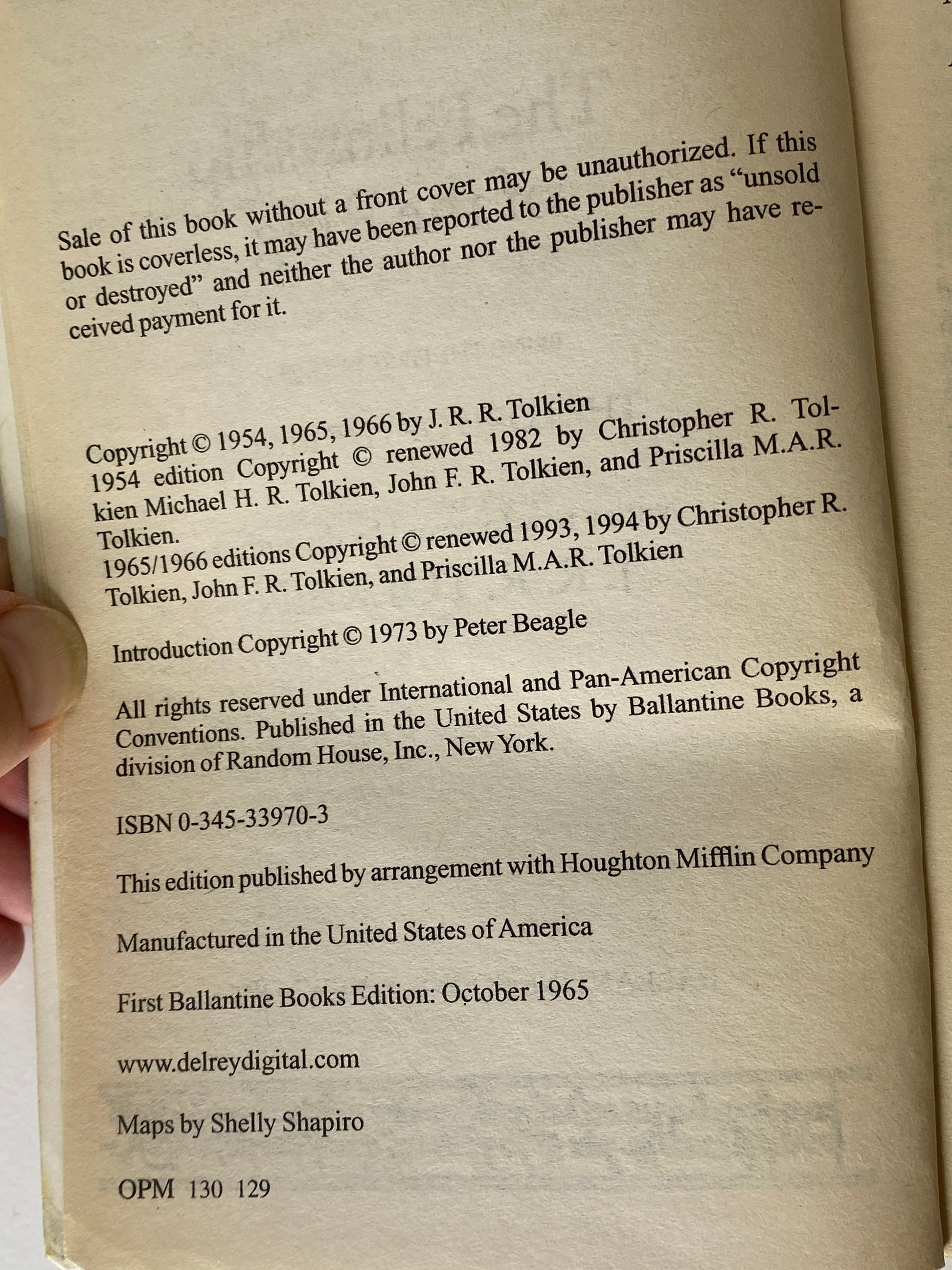 The Fellowship of the Ring, Film-tie, book one in the Lord of the Rings trilogy by J.R.R. Tolkien, ISNB: 0345339703, infopage