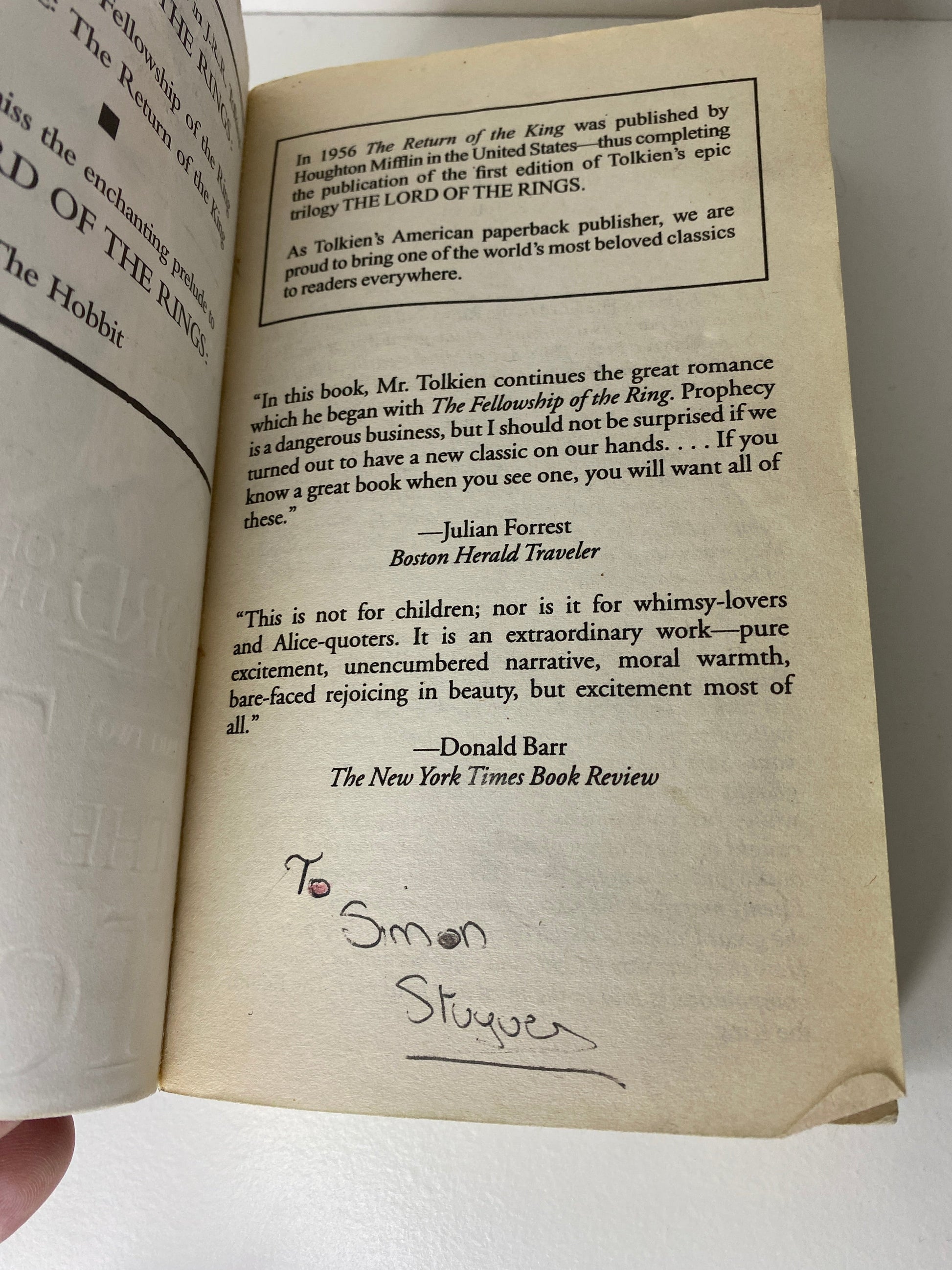 The Two Towers, book 2 in the Lord of the Rings trilogy by J.R.R. Tolkien, ISBN: 0345339711, notation